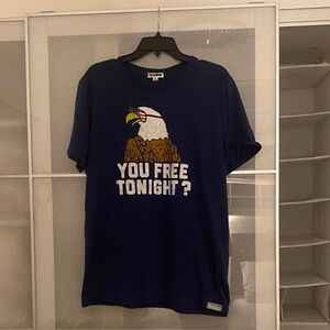 Blue Graphic T-Shirt Eagle Design You Free Tonight Sunglasses Funny America
